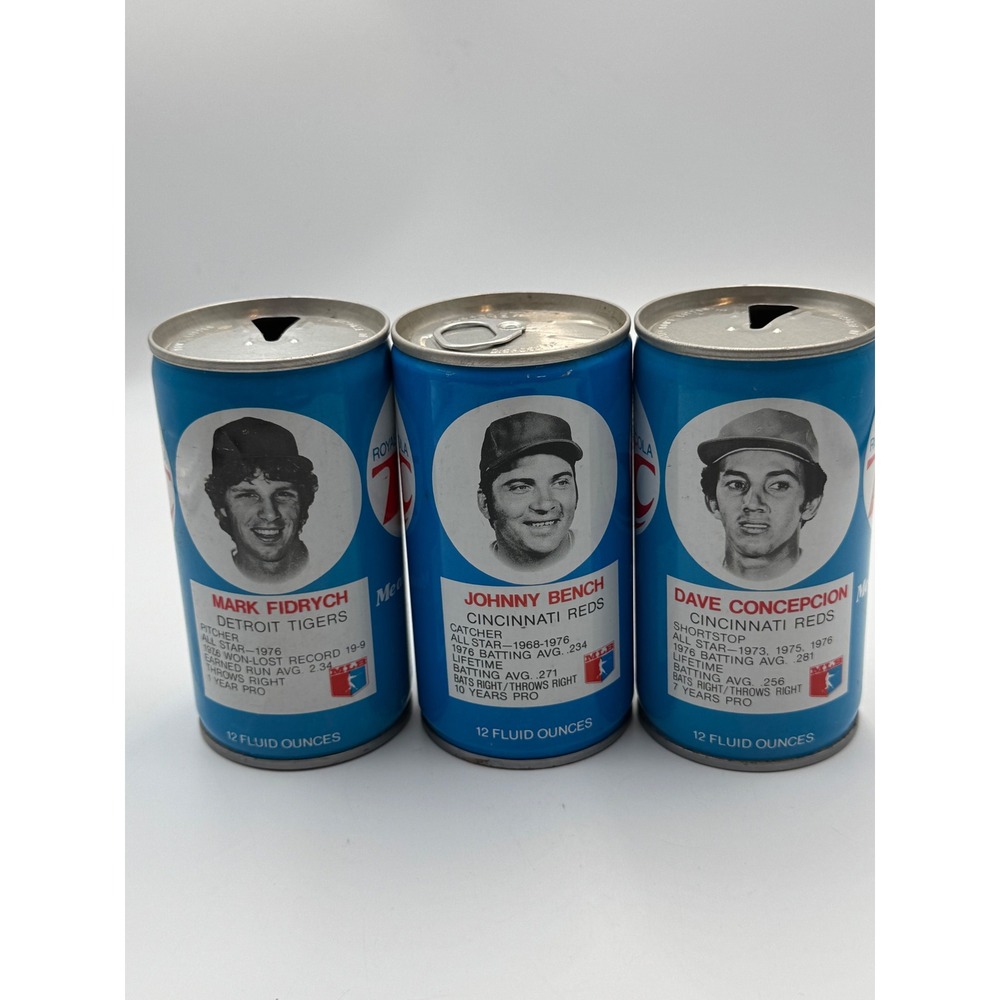 Vintage 1977 RC Cola MLB Baseball Cans Fidrych Bench Concepcion Lot of 3